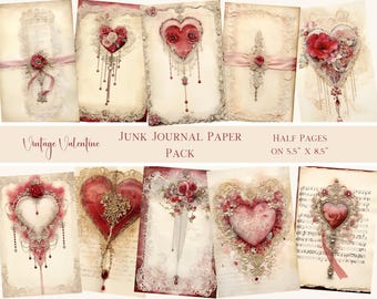 Vintage Valentine Junk Journal Pages: Digital Download and Commercial Use Vintage Digital Half Papers
