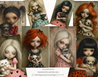 Quirky Girls and Cats - 22 Half Pages - Digital Download