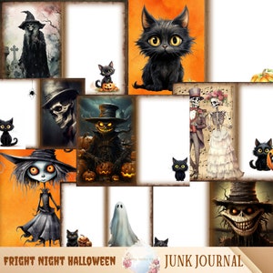Halloween Junk Journal, Halloween Printables, Spooky Ghost Junk Journal, Halloween Ephemera, Halloween Digital Papers Black Cat Junk Journal