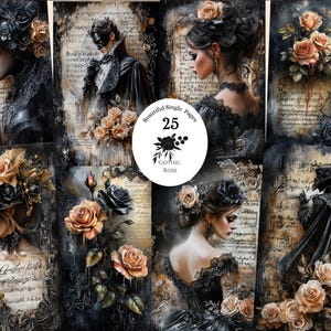 Opera Junk Journal Victorian Woman vintage Junk Journal Masquerade Gothic Romance Digital Paper, Digital Download Gothic Rose Ephemera