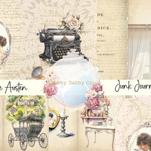 Jane Austen Junk Journal Kit Ephemera, Tag Cards, Segnalibri Pride and Prejudice Junk Journal, Digital Paper scrapbooking cards e altro ancora