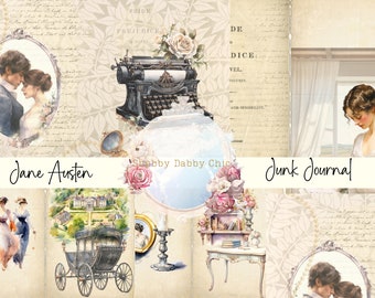 Jane Austen Junk Journal Kit  Ephemera, Tags Cards, Bookmarks Pride and Prejudice Junk Journal, Digital Paper scrapbooking cards and more