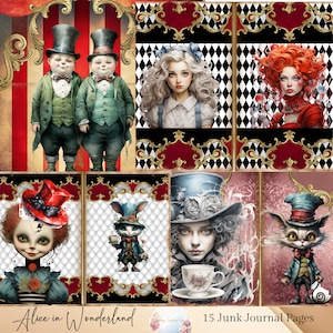 Alice Junk Journal Kit, Wonderland Scrapbooking Supplies, Alice in wonderland ATC Cards, Alice in wonderland junk journal, Vintage Ephemera,
