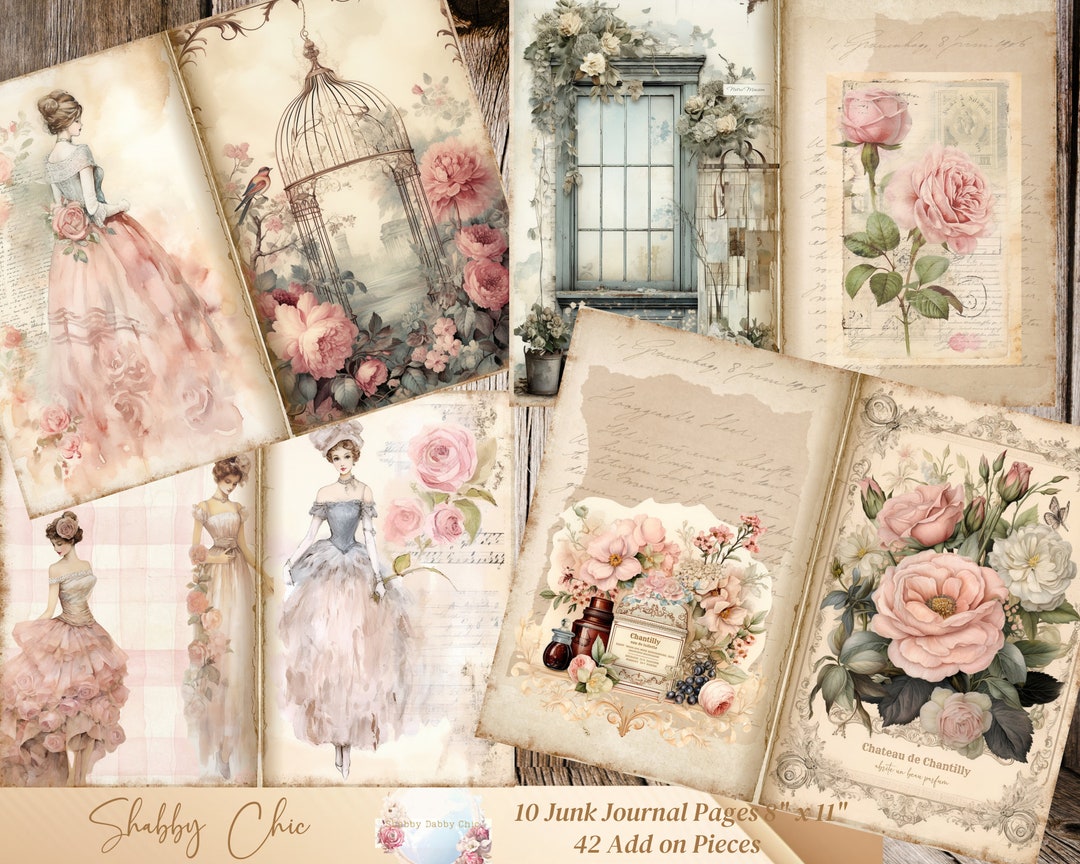 Shabby Chic Junk Journal Pages, Shabby Chic Junk Journal Kit, Shabby ...