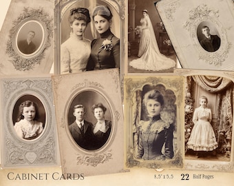Vintage Cabinet Card Collage Sheets, Vintage Ephemera - Digital Download