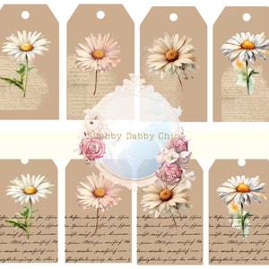 Vintage Tags Daisy Journal Tags Ephemera, Ephemera Tags, Floral Tags Old Tags Antique Tags Vintage Cards Junk Journal Tags, Digital Download