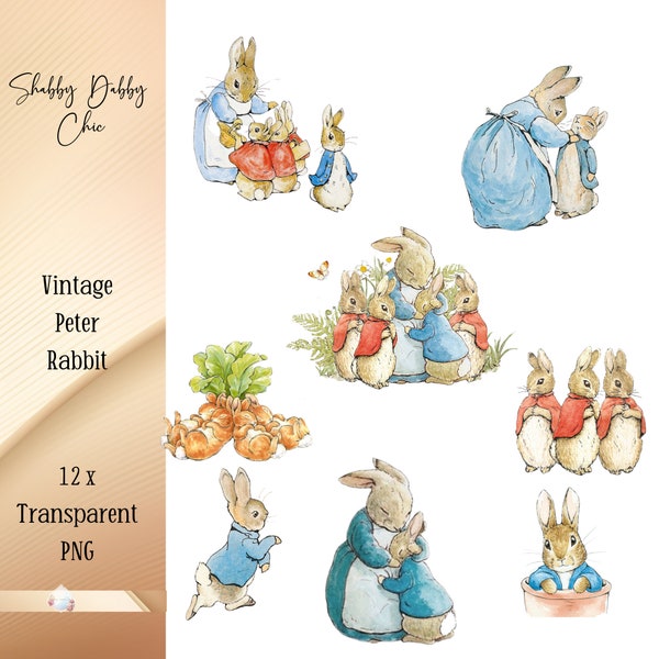 Vintage Peter Rabbit Clipart 15 x Peter Rabbit Digital Download Vintage Peter Rabbit Clip art, Nursery Decor Junk Journal, Peter Rabbit PNG