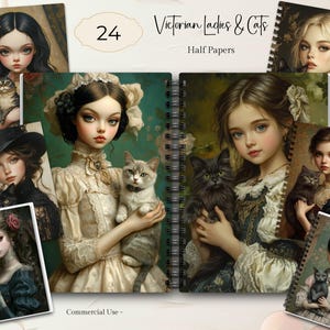 Victorian Women Junk Journal Pages, Ladies Cats Junk Journal, Victorian Collage Sheet, Victorian Ephemera, Cats Junk Journal, Cats Ephemera