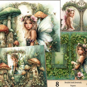Feuille de collage de scrapbooking jardin féerique papier éphémère éphémère floral shabby Chic vintage forêt mystique, journal de malbouffe fées