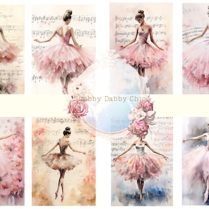 Ballerina Girls Printable Cards Junk Journal Ephemera, Tags Scrapbooking, Vintage Musical papers Ballerina Scrapbook Cards for Junk Journal