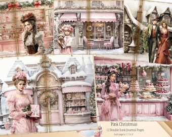 Rosa Weihnachten Junk Journal Seite, Vintage Weihnachten Junk Journal, Weihnachten Junk Journal, Weihnachten Ephemera, Weihnachten Fussy Cuts,