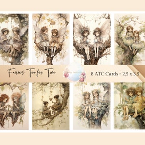 Cartões imprimíveis de fadas, coisas efêmeras de diário de lixo, etiquetas de fadas da floresta, fadas, papéis digitais, cartões ATC, álbum de recortes, kit de diário de lixo de fadas