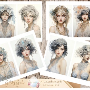 Afdrukbare Gatsby Girls-kaarten Junk Journal Efemere Tags Scrapbooking Art Deco-papier Gatsby Girls ATC-kaarten Plakboek Kaarten voor Junk Journal