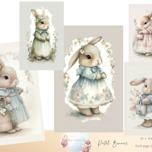 Conigli Shabby Chic con Fiori, 18 Mezze Pagine, Diario Bunny Junk, Diario Bunny Junk, Diario, Forniture per Scrapbook, Effimere di Pasqua