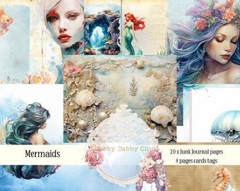 Mermaids Digital Junk Journal kit Underwater collage printable Mermaid Digital Paper Mermaid Junk Journal under the sea digital junk journal