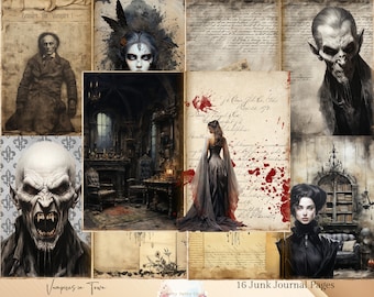Vampires Junk Journal Kit, Vampire Junk Journal pages, Crafting Papers, Vampire Ephemera, Scrapbooking Supplies Ephemera Pack Collage Sheets