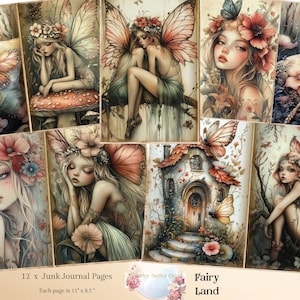 Diário de lixo da floresta de fadas, fadas, itens efêmeros, etiquetas, cartões, marcadores de página, fadas, itens efêmeros de fadas, papéis digitais de fadas para scrapbooking, fadas