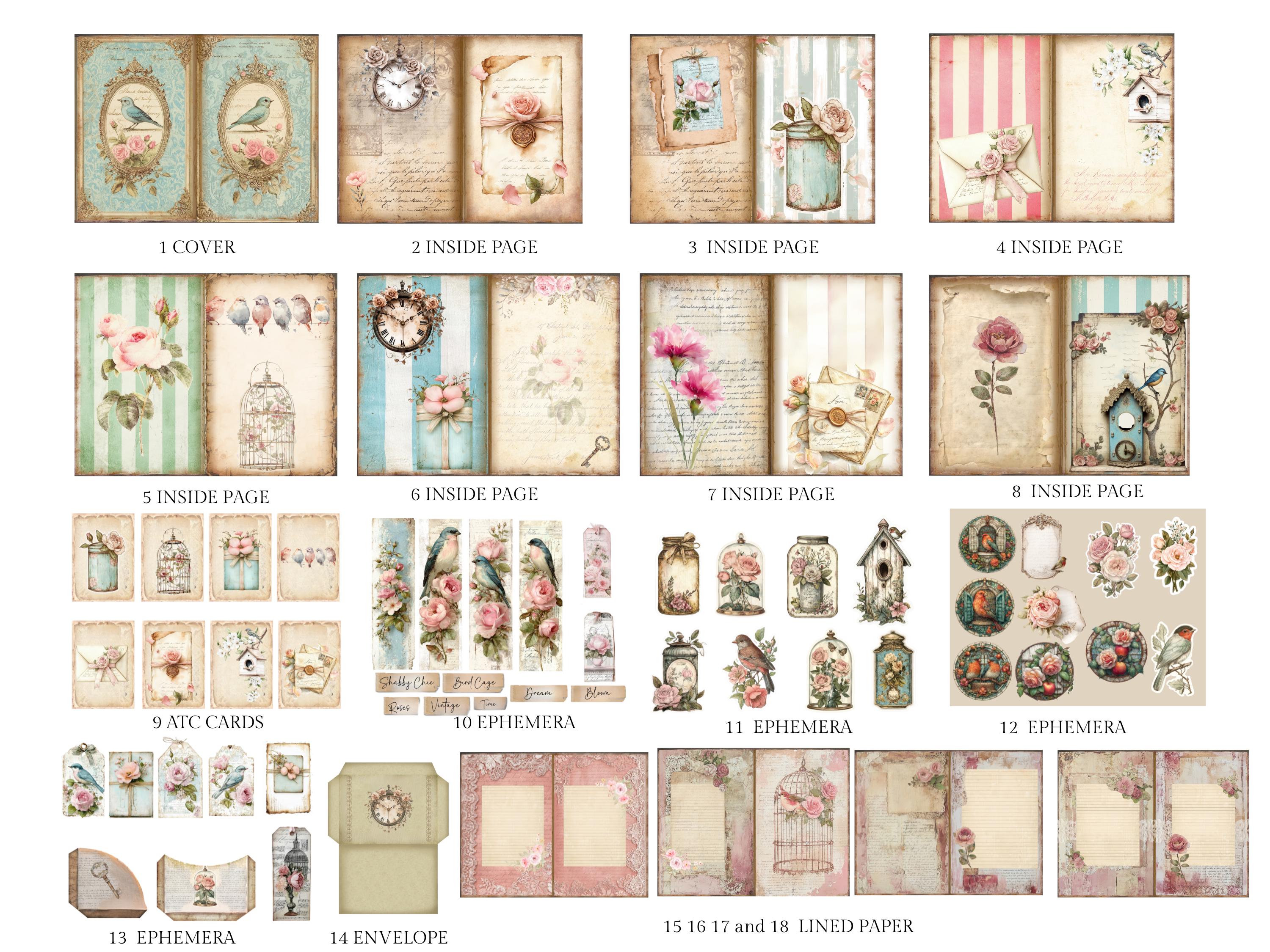 Shabby Chic Junk Journal Kit Printable 18 JPG Pages With Labels Tags ...