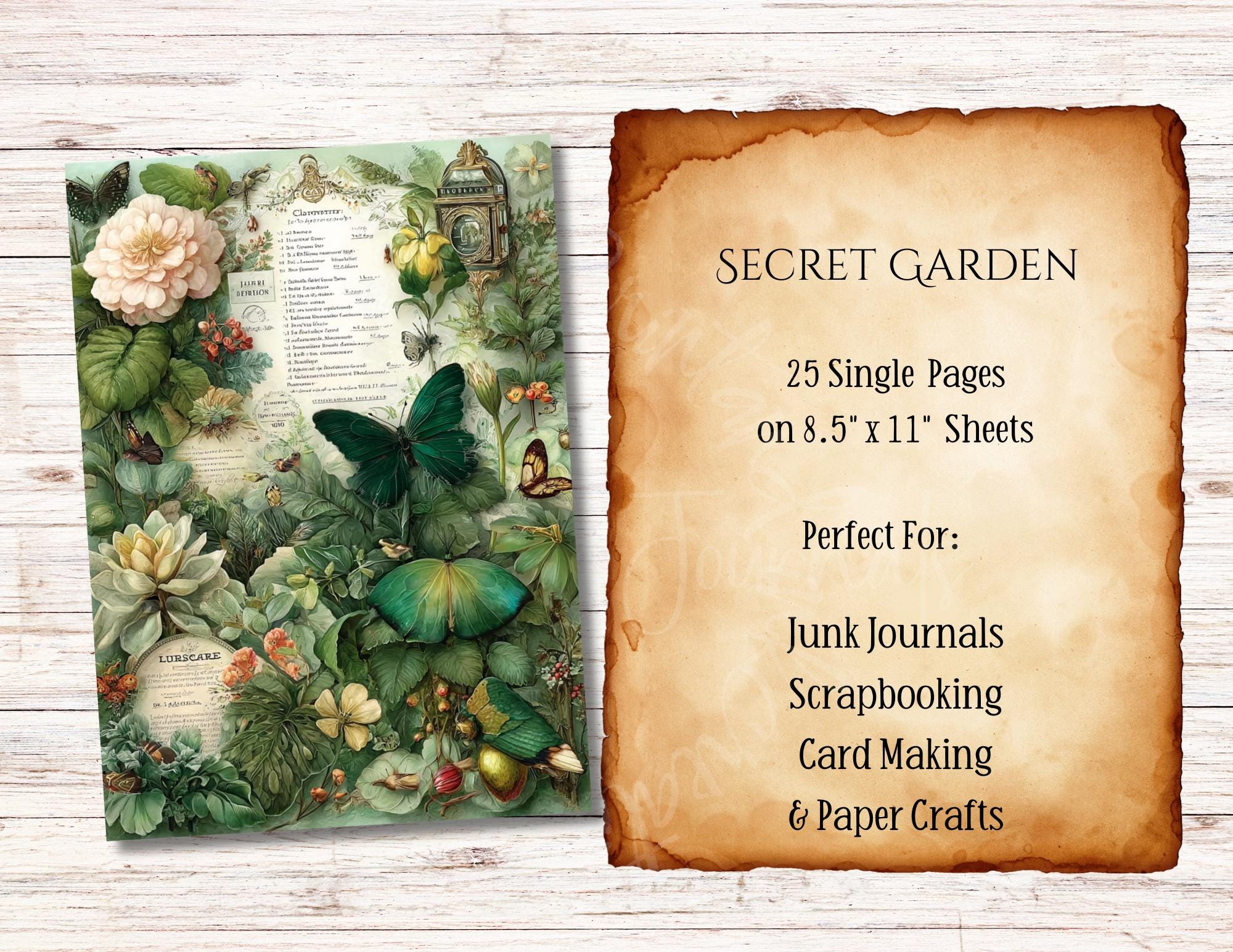 Secret Garden Junk Journal Kit, Collage Printable 25 Single Papers ...