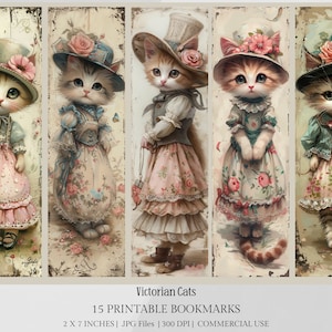 15 marcadores de gatos vitorianos, marcadores de livros imprimíveis vitorianos, itens efêmeros vitorianos, cortes extravagantes vitorianos, diário de lixo de gatos, itens efêmeros de gatos