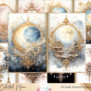 Pages de journal indésirable de la lune céleste, kit de journal indésirable d'étoiles mystiques, feuille de collage d'astronomie vintage, éphémères vintage, kit de papier de scrapbooking