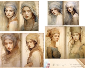 Junk-Journal-Seiten von Renaissance-Frauen, viktorianische Ephemera – Digitaler Download