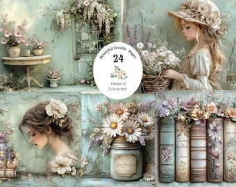 French Country Cottage Junk Journal Papers Vintage Printable Floral Spring Farm Printable Digital Download Cottage core Ephemera Shabby Chic