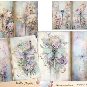 Kit de journal indésirable libellules, papiers vintage, journal indésirable libellule imprimable, kit de journal indésirable vintage, éphémères libellule