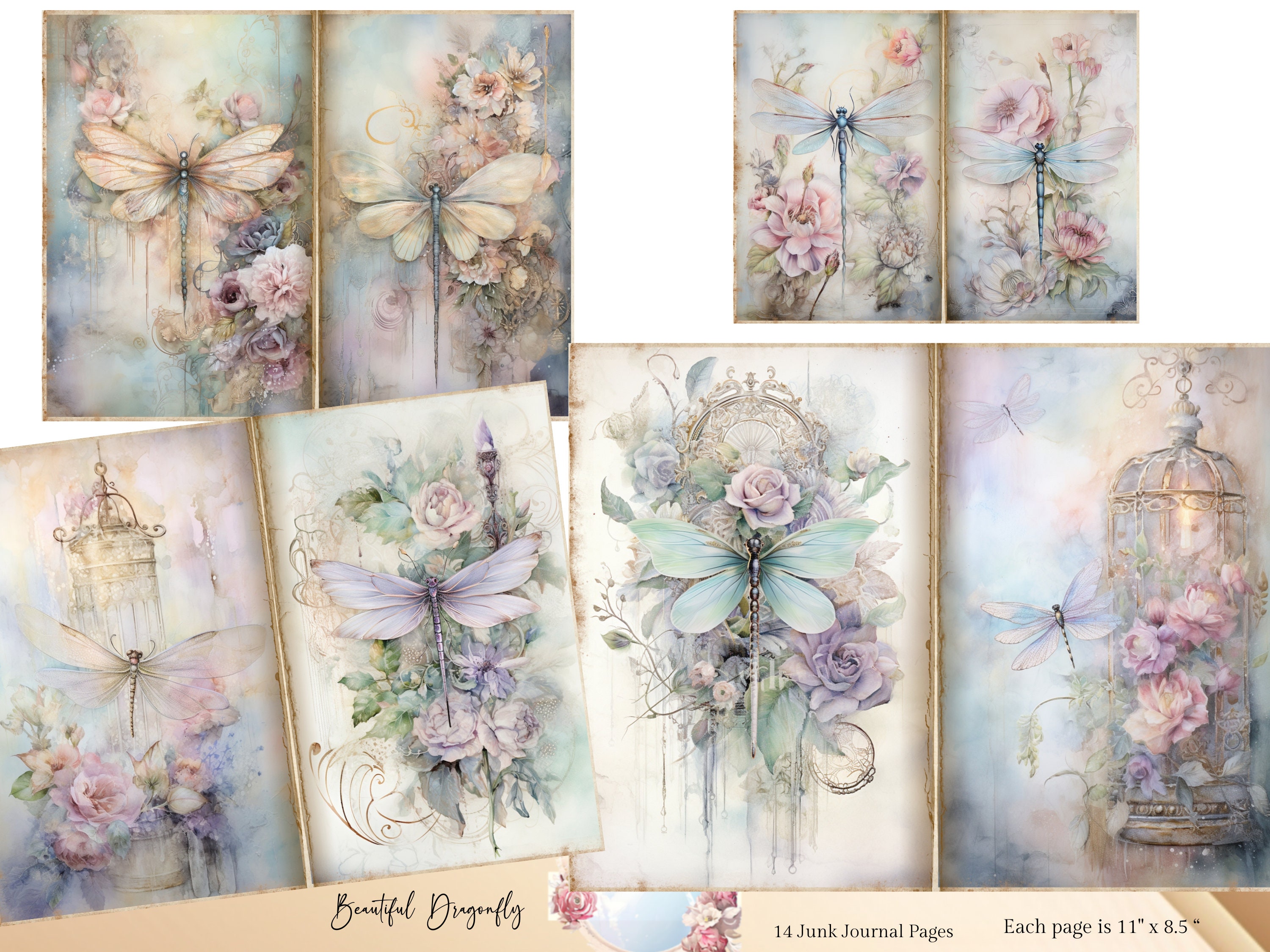 Dragonflies Junk Journal Kit, Vintage Journal Papers, Dragonfly Junk ...
