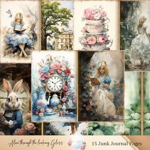 Journal indésirable d'Alice au pays des merveilles, scrapbooking Alice, éphémères imprimables Alice, collage de journal indésirable numérique imprimable, papiers de journal indésirable