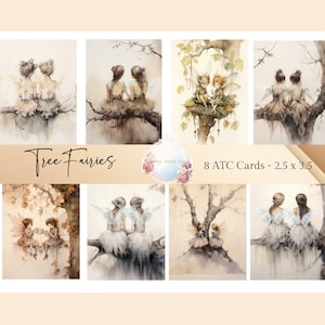 Cartões imprimíveis de fadas, coisas efêmeras de diário de lixo, etiquetas de fadas da floresta, fadas, papéis digitais, cartões ATC, álbum de recortes, kit de diário de lixo de fadas