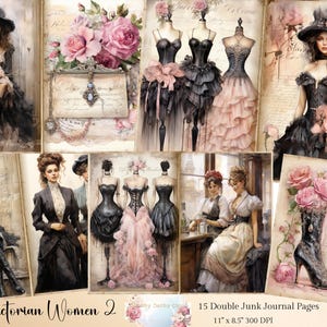 Páginas de diario basura de mujeres victorianas, diario basura de mujeres victorianas, hoja de collage victoriano, efímera victoriana, kit de papel para álbum de recortes digital.