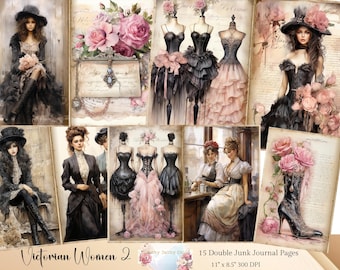 Victorian Women Junk Journal Pages, Victorian Ladies Junk Journal, Victorian Collage Sheet - Digital Download