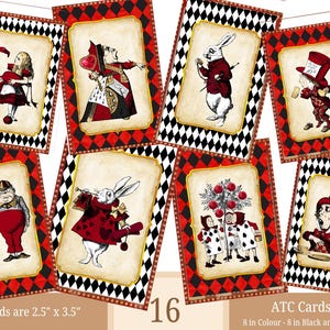 Alice in Wonderland Digital ATC Cards - 16 Printable Alice in Wonderland Papers Style Junk Journal Kit, Portrait Vintage Tags Alice Ephemera