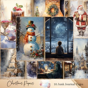 Christmas junk journal pages, Vintage Merry Christmas Junk Journal Pages, Christmas Junk Journal paper, Digital Papers, Digital Collage