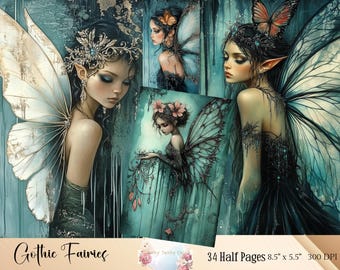 Gothic Fairies Junk Journal, Fairies, Ephemera, Tags, Cards, Bookmarks, Fairies Ephemera, Fairy Digital 34 Half Papers scrapbooking, Fairies