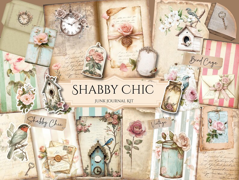 Shabby Chic Junk Journal Kit Printable 18 JPG Pages With Labels Tags ...