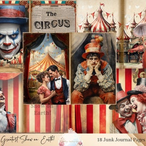 Circus Junk-dagboekpagina's, Circus Junk-dagboek, Victoriaans circuscollageblad, Victoriaanse ephemera, Circus Digital Scrapbook Paper Kit.
