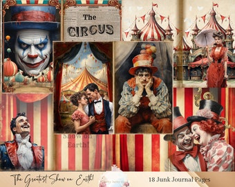 Circus Junk Journal Pages, Circus Junk Journal, Victorian Circus Collage Sheet, Victorian Ephemera, Circus Digital Scrapbook paper kit.