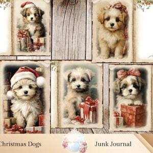 Cães de natal lixo diário lixo diário papel páginas de colagem imprimíveis, lixo diário vintage, suprimentos de scrapbook, diário lixo de natal