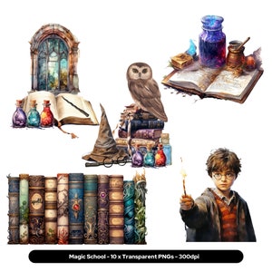 Magic School Clipart Wizard School digitale download, magische illustraties Magic School PNG Wizards PNG Magic School Clipart-bundel commercieel gebruik