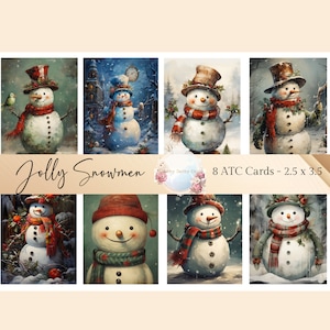 Snowman Printable Cards, Junk Journal Ephemera, Christmas Tags, Snowman Digital papers  Christmas ATC Cards, Christmas Junk Journal