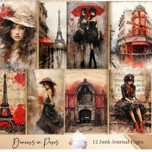 Paris Junk Journal Pages, Ballet Dancers Collage Sheet, Printable Scrapbook Kit, Shabby Chic Rose, Vintage Ephemera, Ballerina Theme Paper
