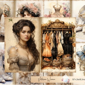 Páginas de diario basura de mujeres victorianas, diario basura de mujeres victorianas, hoja de collage victoriano, efímera victoriana, kit de papel para álbum de recortes digital.