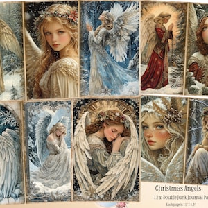 Pages de journal indésirable des anges de Noël, Papiers numériques Anges de Noël, Feuille de collage céleste, Éphémères des anges, Éphémères de Noël, Anges
