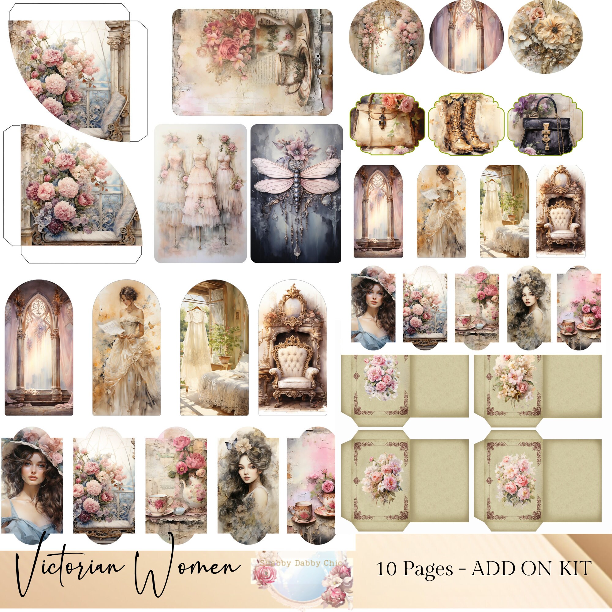 Victorian Women Junk Journal Pages ADD ON Kit, Victorian Ephemera, ATC ...