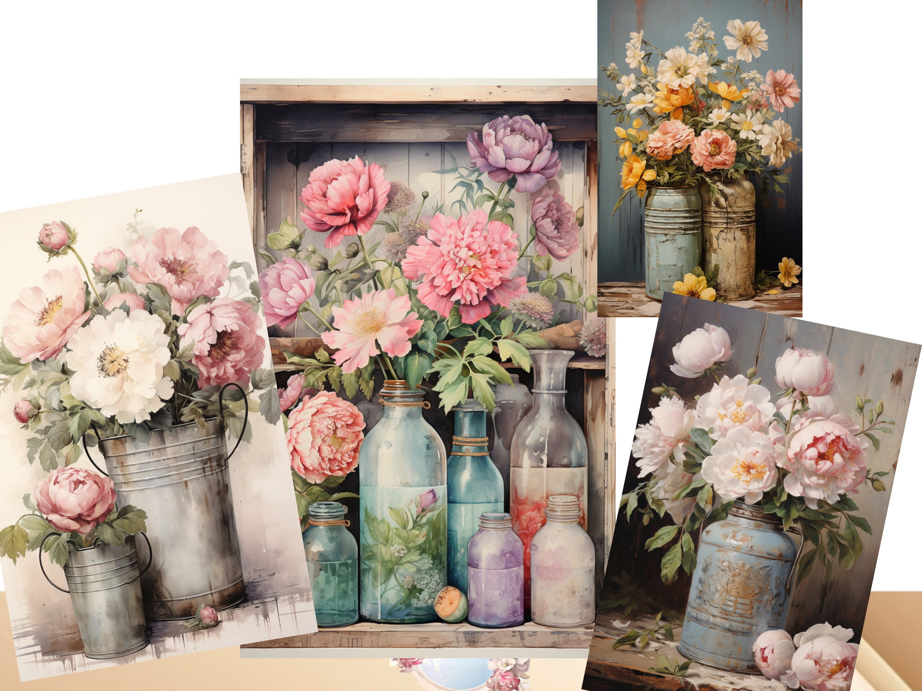 Shabby Chic Retro Cans and Flowers Junk Journal 14 Half