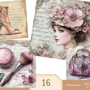 Dziennik wiktoriańskich śmieci 16 stron dziennika wiktoriańskich kobiet śmieci Papiery do rękodzieła Scrapbooking Ephemera vintage, dziennik paryskich śmieci i karty ATC
