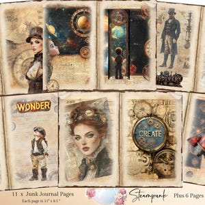 Steampunk Junk Journal Pages Digital Industrial Paper Victorian Printable Steampunk Collage Sheets Mechanical Scrapbook Kit Vintage Ephemera