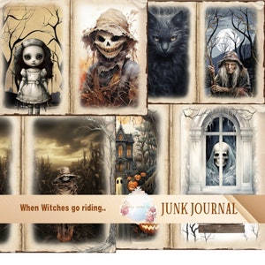 Junk Journal Halloween Halloween Horror collage Witches, Printable Journal, Collage, Digital Download Digital Papers  Halloween Junk Journal